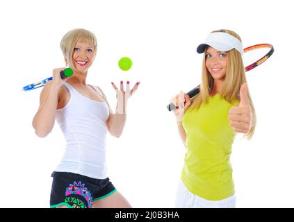 Belle donne con un racquet di tennis. Foto Stock