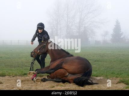 Jockey Rachael Blackmore e Un Plus Tard sulle galoppe durante il quarto giorno del Cheltenham Festival all'ippodromo di Cheltenham. Data foto: Venerdì 18 marzo 2022. Foto Stock