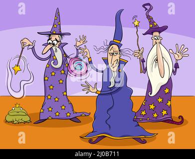 Illustrazione di tre maghi personaggi fantasy Illustrazione Vettoriale
