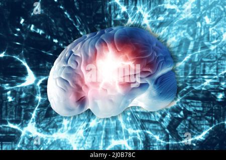 cervello umano e onde elettriche, concetto per neuroscienze e neurologia cerebrale Foto Stock