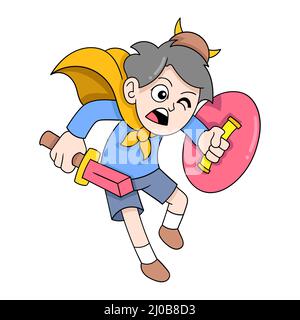 ragazzo vichingo guerriero che porta spada e scudo Illustrazione Vettoriale