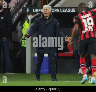 Leverkusen, Germania. 17th mar, 2022. Primo : 03/17/2022 football: UEFA Euro League Europe, stagione 2021/2022, Bayer Leverkusen - Atalanta Bergamo allenatore: Gian Piero Gasperini, Atalanta Credit: dpa/Alamy Live News Foto Stock