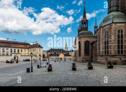 Stoccolma, Svezia - 07 24 2019- Vista sul riddarholmskyrkan la chiesa di Riddarholm Foto Stock