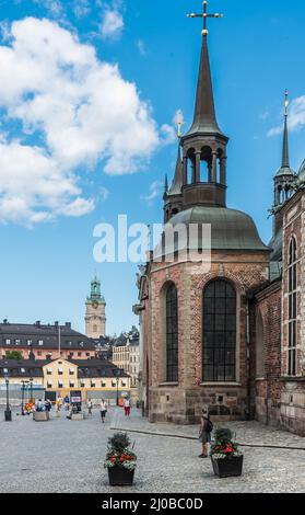 Stoccolma, Svezia - 07 24 2019- Vista sul riddarholmskyrkan la chiesa di Riddarholm Foto Stock