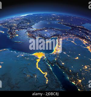 Terra dettagliata. Africa e Medio Oriente in una notte al chiaro di luna Foto Stock