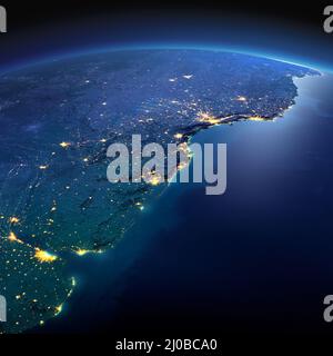 Terra dettagliata. Sud America. Rio de la Plata in una notte al chiaro di luna Foto Stock