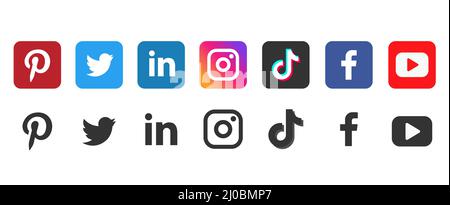 Logo dei social media. Set di logo per i social media. Social media popolari. Illustrazione Vettoriale