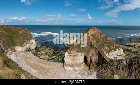 Splendida costa (il Dinosauro bevente) intorno a Flamborough Head, Flamborough Head, East Yorkshire, Regno Unito. Foto Stock