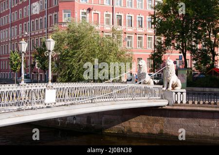 I Lions su Lion ponte di San Pietroburgo Foto Stock