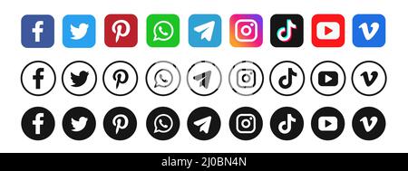 Logo dei social media. Set di logo per i social media. Social media popolari. Illustrazione Vettoriale