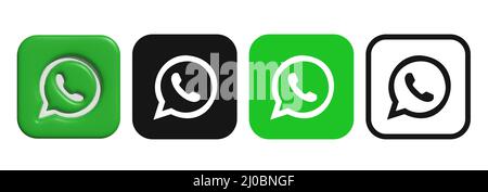 Set di logo WhatsApp. Logo WhatsApp 3D. 3 vettore. Illustrazione Vettoriale