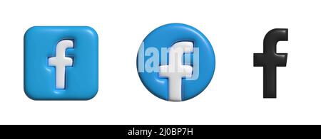 Logo Facebook 3D. Collezione di logo Facebook. Facebook 3D. Illustrazione Vettoriale