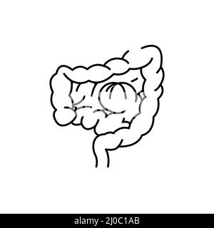 Icona della linea di colore dell'ostruzione intestinale. Malattie umane. Illustrazione Vettoriale