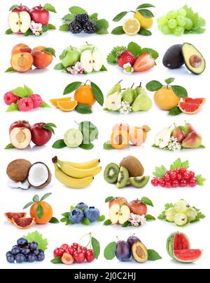 Frutta frutta mela arancia banana arance fragola mele pera uva clipping isolato Foto Stock