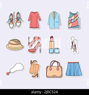 Adesivo Donna indossare equipaggiamento stile di moda Illustrazione Vettoriale