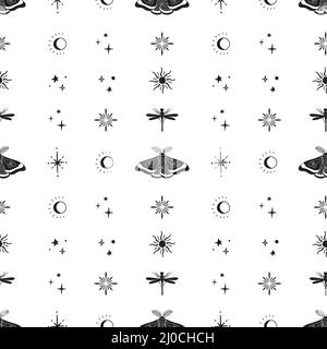 Boho celestiale mistico senza cuciture pattern. Vettore Illustrazione Vettoriale