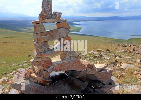 Lago di canzone Kol, Kyryzstan centrale Foto Stock