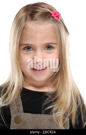 Bambino ragazza ritratto Laughing isolato ritagliato Foto Stock