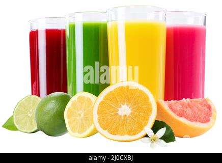 Smoothie succo frullati in vetro succo d'arancia frutta succo di frutta isolato esente Foto Stock