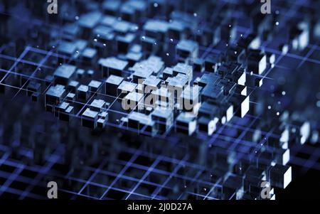 Costruzione astratta del cubo, rendering 3D. Disegno digitale del computer. Foto Stock