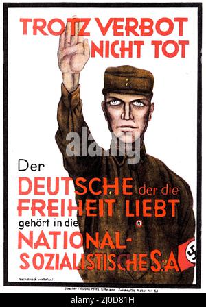 Propaganda nazista tedesca, manifesto elettorale 1924. Der Deutsche der die Freihet liebt gehört in die Nationalsozialitische S.A. artista sconosciuto. Foto Stock