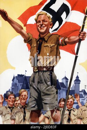 Propaganda nazista - copertina anteriore di una cartella decorativa a colori di Deutsche Reichspost 1936 dell'artista poster tedesco Ludwig HOHLWEIN. Foto Stock