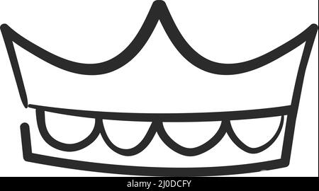 Logo corone disegnate a mano, re o regina corona doodles. Principessa tiara, diadema di schizzo con gemme preziose, simbolo reale doodle vettore set. Collezione di simboli royalty di lusso isolata in bianco Illustrazione Vettoriale