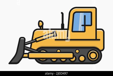 costruzione disegno del vettore bulldozer piatto Illustrazione Vettoriale