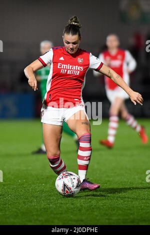 Londra, Regno Unito. 18th Mar 2022. Laura Wienroither (26 Arsenal) durante la partita di calcio Vitality Womens fa Cup Quarter Final tra Arsenal e Coventry United al Meadow Park Stadium. Borehamwood, Inghilterra. Kevin Hodgson /SPP Credit: SPP Sport Press Photo. /Alamy Live News Foto Stock