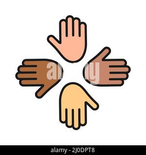 Icona nera mani unite. Simbolo di amicizia. Silhouette con pittogramma Business Unity. Illustrazione Vettoriale