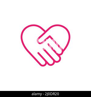 Icona di handshake. Forma del cuore. Pittogramma di amore e carità. Illustrazione Vettoriale