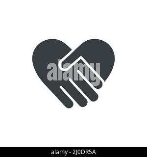Icona di handshake. Forma del cuore. Pittogramma di amore e carità. Illustrazione Vettoriale