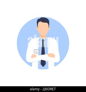 Carattere piatto medico. Lavoratore medico in forma rotonda. Concetto di assicurazione medica. Illustrazione Vettoriale