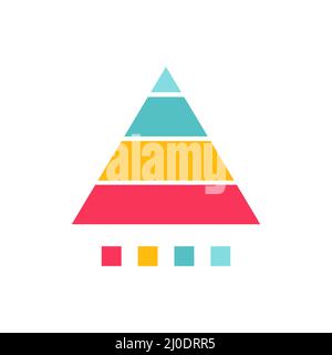 Forma piramidale con quattro carte colorate. Modello isometrico infografico aziendale con segmenti di dati per presentazioni e report Illustrazione Vettoriale