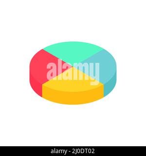Infografica a colori con grafico a torta. Diagramma rotondo isometrico a quattro altezze. Informazioni statistiche. Illustrazione Vettoriale