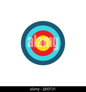 Icona colorata di destinazione. Simbolo obiettivo con freccia ad arco. Elemento di gioco freccette. Finalità di marketing o di business. Illustrazione Vettoriale