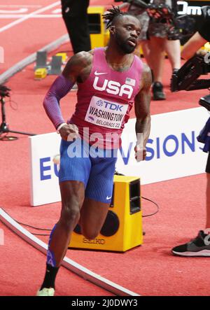 Belgrado, Serbia. 18th Mar 2022. Marqueze Washington of USA, Heats 400m uomini durante i Campionati mondiali di atletica indoor 2022 il 18 marzo 2022 presso la Stark Arena di Belgrado, Serbia - Foto: Laurent Lairys/DPPI/LiveMedia Credit: Independent Photo Agency/Alamy Live News Foto Stock