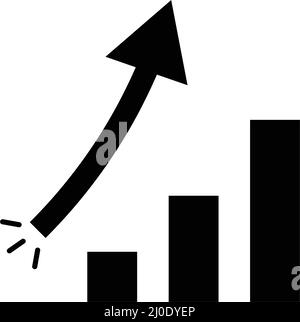 Icona di silhouette di un grafico a barre con una freccia che aumenta fino a visualizzare pop. Vettore modificabile. Illustrazione Vettoriale