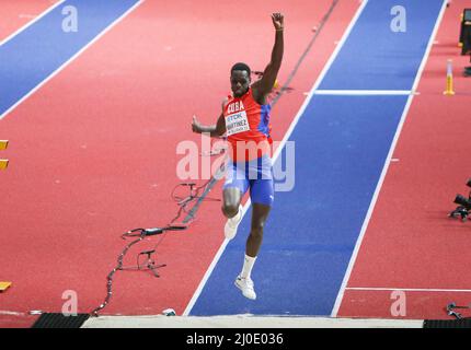 Belgrado, Serbia. 18th Mar 2022. Lazaro Martinez di Cuba, finale Triplo Jump uomini durante il Mondiale Atletica Indoor Championships 2022 il 18 marzo 2022 presso la Stark Arena di Belgrado, Serbia - Foto: Laurent Lairys/DPPI/LiveMedia Credit: Independent Photo Agency/Alamy Live News Foto Stock