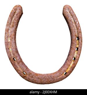 Isolato Rusty Old Lucky Horseshoe Foto Stock