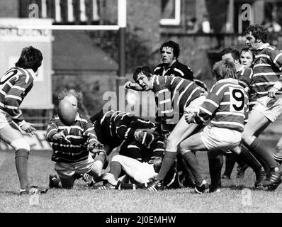 Bridgend 18-12 Pontypridd, finale Welsh Rugby Union Challenge Cup, Cardiff Arms Park, Galles, sabato 28th aprile 1979. Foto Stock