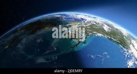 Terra dettagliata. Chukotka, Alaska e lo stretto di Bering Foto Stock