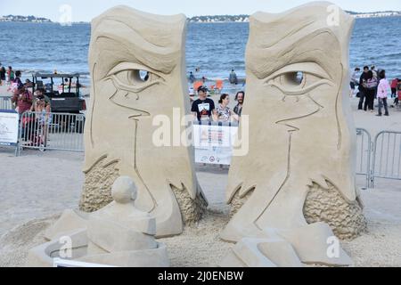 Sculture di sabbia al Revere Beach 2019 International Sand Sculpting Festival in Massachusetts Foto Stock