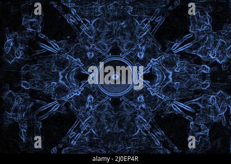 Altoparlante musicale su sfondo blu a vortice Foto Stock