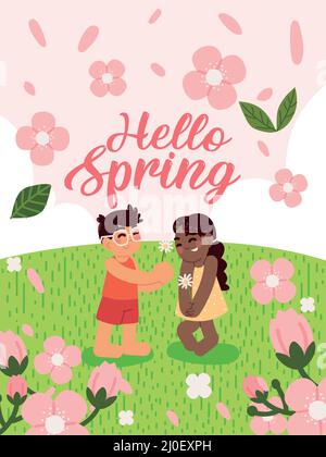 ciao banner di primavera Illustrazione Vettoriale