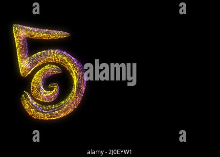 5g ologramma luminoso astratto fatto di particelle multicolore isolate su sfondo nero con copyspace. Rete di nuova generazione Foto Stock