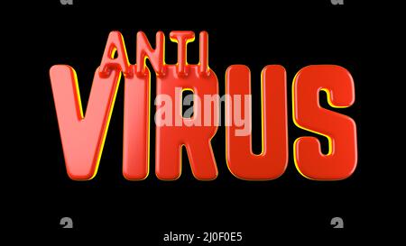 Testo antivirus su Coronavirus COVID-19. Realizzato in plastica rossa. Concetto di medicina isolato su sfondo nero illustrazione 3d Foto Stock