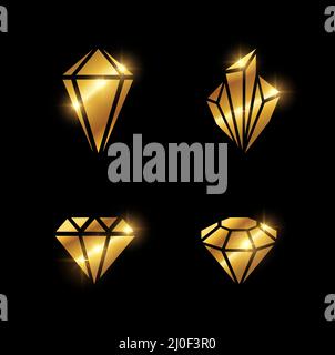 Un set di illustrazioni vettoriali di Golden Diamond Shape Vector Sign Illustrazione Vettoriale