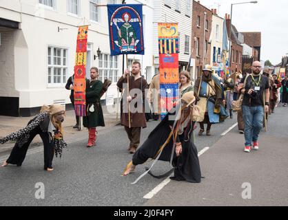 Sfilata medievale, Canterbury Kent. Regno Unito Foto Stock