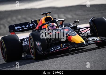 Sakhir, Bahrein. 19th Mar 2022. (220319) -- SAKHIR, 19 marzo 2022 (Xinhua) -- Max Verstappen della Red Bull Racing nei Paesi Bassi guida durante la prima sessione di prove davanti al Gran Premio di Formula uno del Bahrain presso il circuito Internazionale del Bahrain nella città di Sakhir il 18 marzo 2022. (Bahrain International Media Relations Department/Handout via Xinhua) Credit: Xinhua/Alamy Live News Foto Stock